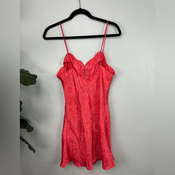 Vintage Victoria’s Secret Coral Pink Satin Button Down Slip Lingerie Dress - Picture 4 of 7